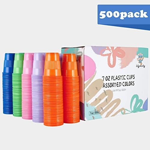 Lilymicky 500 Pack 7 oz Disposable Plastic Cup in 5 colors, Great for Party