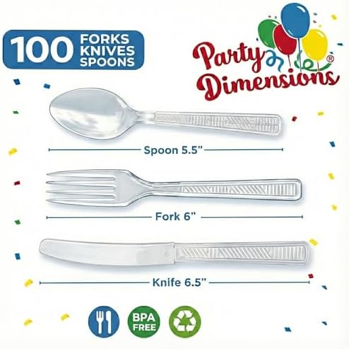 Party Dimensions 3000 Count Plastic Cutlery Combo Case, Disposable Clear Plastic Silverware Utensils Set, 1000 Forks, 1000 Spoons, 1000 Knives