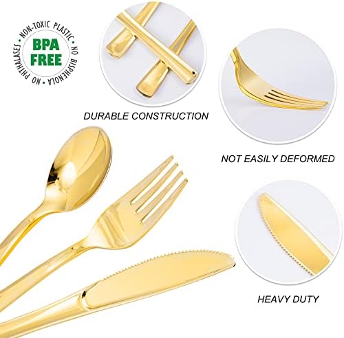 N9R 500PCS Gold Plastic Silverware, Disposable Plastic Cutlery/Utensils