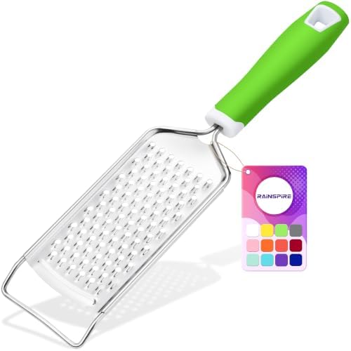 Rainspire Professional Cheese Graters for Kitchen Stainless Steel Handheld, Metal Lemon Zester Grater With Handle For Cheese, Chocolate, Spices, Kitchen Gadgets And Tools, Soft Grip Handle, Green