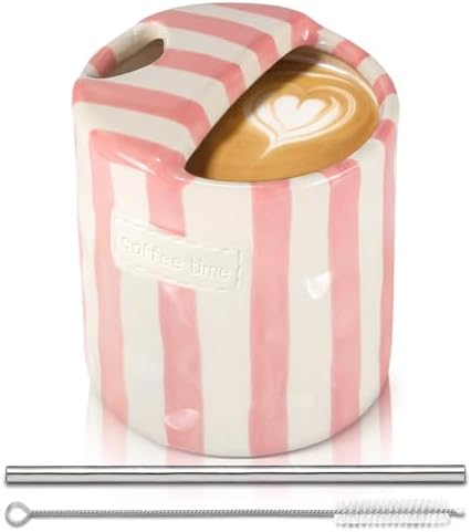 1 Pack Ceramic Coffee Mug with Sip Hole, Simple, Pink