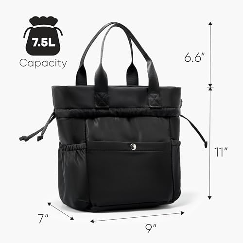 Yarnic Lunch Bag Women Insulated Lunch Box with Water Bottle Holder (Black)