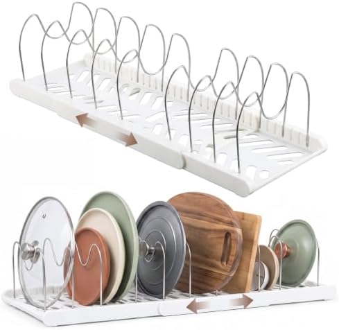 Sieral 2 Pack Expandable Pots and Pans Organizer Under Cabinet,White