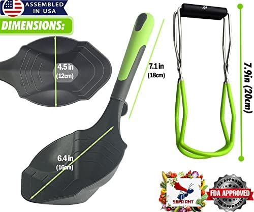 Soup Ladle and Jar Lifter -500F Heat Resistant & BPA-free. Non Scratch 8oz Ladle Spoon. Non Stick Scoop Ladel Serving Spoons for Sauce Pasta. Soup Spoons & Canning Supplies Jar Lifter by Supa Ant