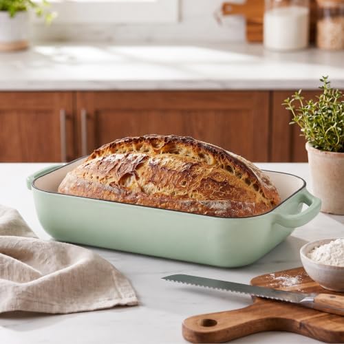 VORRINGARD Large Cast Iron Dutch Oven Dome Pot with Lid, Enameled Bread Oven, Bread Pan for Homemade Sourdough Bread Baking, 6QT, Green