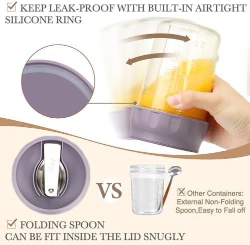 SOLIGT 2 Pack Overnight Oats Containers with Lids (Oat White/Purple)