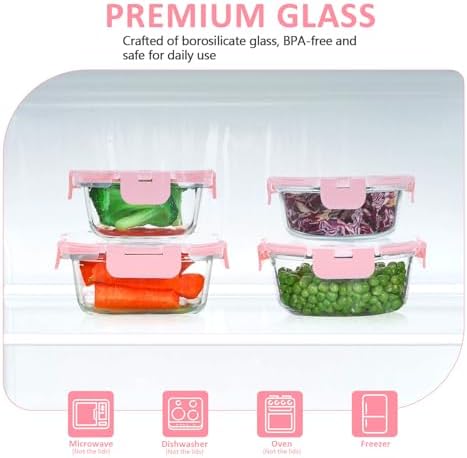 KOMUEE 24 Pieces Glass Food Storage Containers Set, Pink