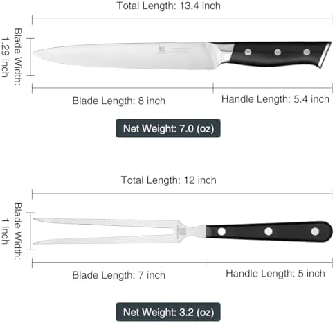 8" Stainless Steel Carving Knife and 7" Fork Set, Professional BBQ Brisket Slicing Kit with Ergonomic Full Tang Handle, Premium Meat, Fruits & Vegetables Cutting Tools in Gift Box