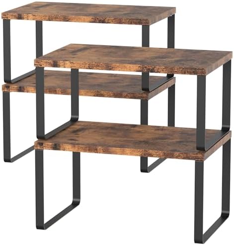 CADUKE Set of 4 Counter Shelves Kitchen Cabinet Shelf Organizer Brown