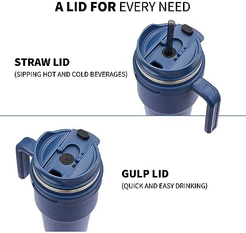 20 oz Insulated Travel Coffee Mug Tumbler with Handle and Straw