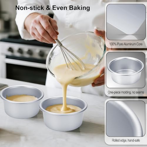 4 Inch Cake Pan Set of 8, Aluminum Mini Cake Pans & 100PCS Parchment Paper