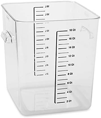 Rubbermaid Commercial Products Plastic Space Saving Square Food Storage Container, 18 Quart, Clear, for Kitchen/Sous Vide/Food Prep