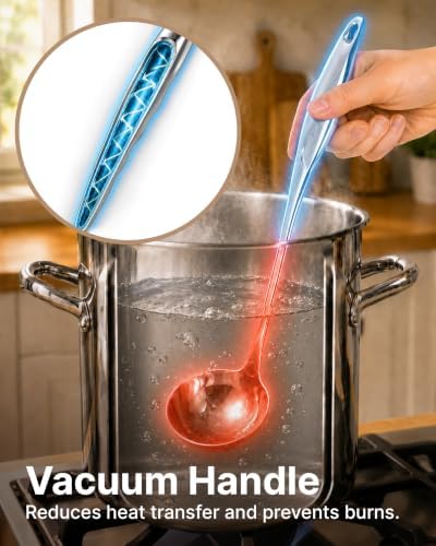 Zulay Kitchen Stainless Steel Soup Ladle - 13” Large Ladle for Soups, Stews & Sauces - Durable, Heat-Resistant, Rust-Proof & Dishwasher Safe Kitchen Utensil with Ergonomic Handle