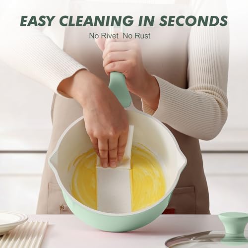 SENSARTE Ceramic Nonstick Saucepan with Double Pouring Spout, 3QT, Green