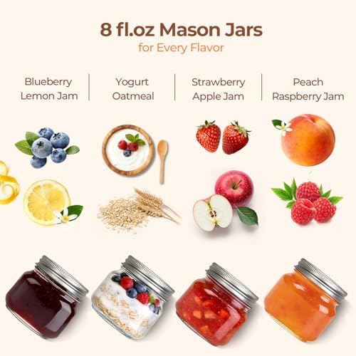 ComSaf 8 oz Square Mason Jars, 6 Pack Small Regular Mouth Jars with Lids