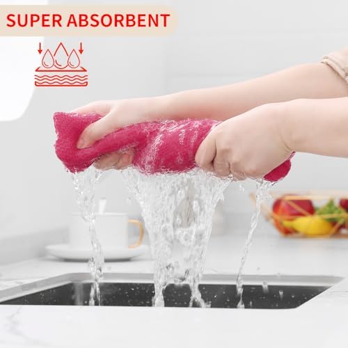 Homaxy 100% Cotton Waffle Weave Kitchen Dish Cloths 6-Pack, Hot Pink