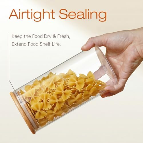 79oz Tall Glass Pasta Storage Containers with Airtight Bamboo Lids, 3 Pack