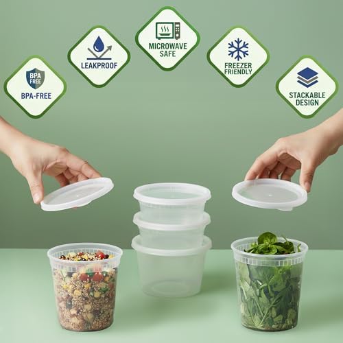 48 Sets Plastic Food Storage Deli Containers w/ Lids 8oz, 16oz & 32oz Quart