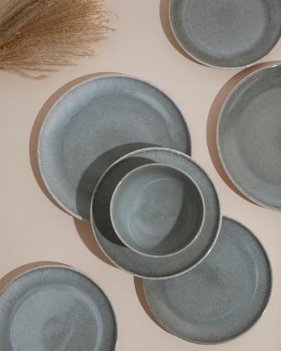 Pokini Stoneware Dinnerware Sets for 4, 16pcs Plates and Bowls Sets Dishes
