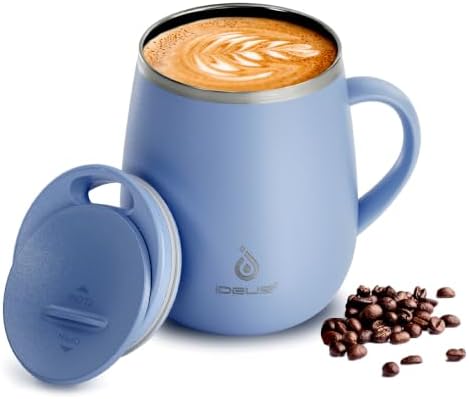 Ideus 16 oz Insulated Coffee Mug with Lid and Handle (Ocean Blue 2.0)