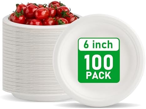 RACETOP Compostable Small Paper Plates 6 Inch [100 Pack]