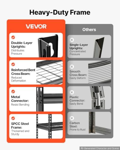 VEVOR Storage Shelves, 5-Tier 2000 lbs Garage Shelving 36 x 16 x 71.4 in