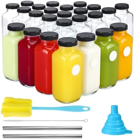 CUCUMI 24pcs 16oz Glass Juice Bottles with Lids