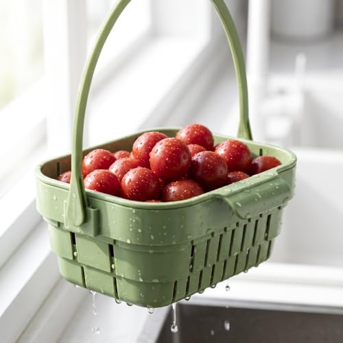 2 Pack Foldable Hanging Sink Strainer Basket, Over Sink Collapsible Colander with Faucet Hook, Kitchen Drain Basket for Washing Fruits Vegetables, Food Scraps Strainer & Sink Organizer