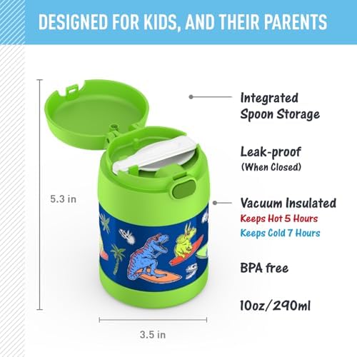 THERMOS FUNTAINER Kids Food Jar with Spoon, 10oz, Daring Dinos