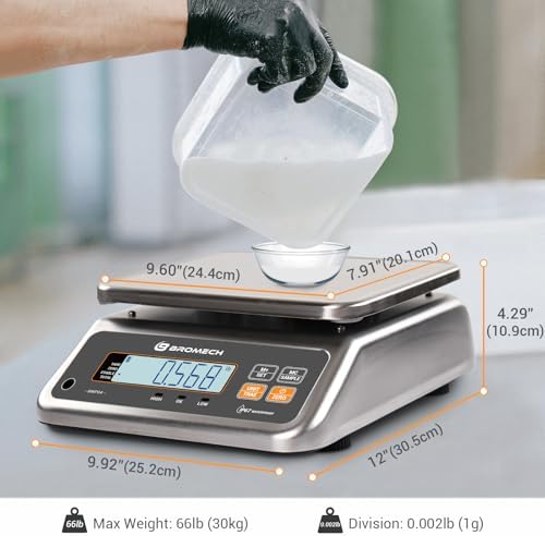 Food Scale Pound and Ounce, Rechargable, Commercial Grade, Stainless Steel Platform, for Meat Shop, Deli, Produce Market (66lb)