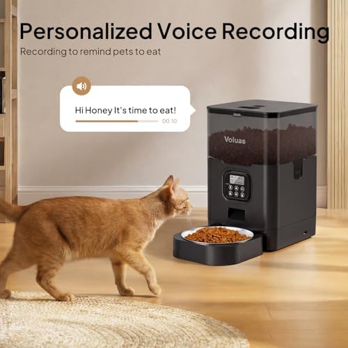 VOLUAS Automatic Cat Feeder, 4L Timed Dry Food Dispenser for Cats & Dogs