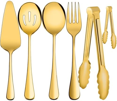 Serving Utensils, XEVOM 6-Piece Stainless Steel Serving Utensil Set Gold