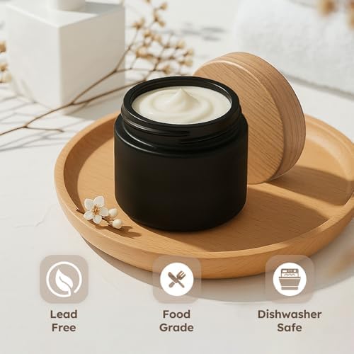 3 Pack 2 OZ Matt Black Small Glass Jars with Plastic Woodgrain Lids