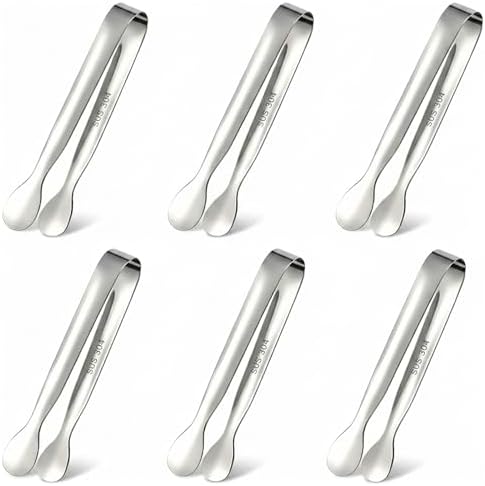 Mini Serving Tongs Set of 6, 4.25" Stainless Steel Sugar Cube Tongs Silver