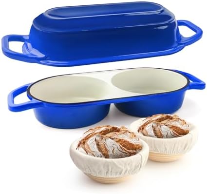 YONILL Mini Double Dutch Oven with Lid for Sourdough Bread Baking (Blue)