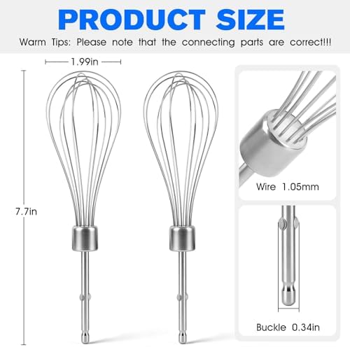Hand Mixer Whisk Attachment Replacement Hamilton Beach Hand Mixer Attachments 62682RZ 62692 62695V 64699 62632R 62630R 62633R,Stainless Steel Hamilton Beach Hand Mixer Beater Parts - 2 Pack