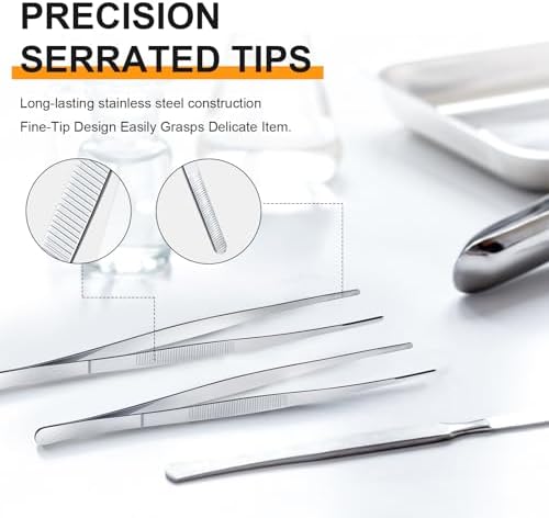 Yaomiao 4 Packs 10 Inch, 12 Inch Cooking Tweezers Bar Kitchen Tongs, Silver
