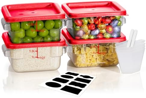 2QT 4PCS NSF Commercial Clear Food Storage Containers with Lids(RED)