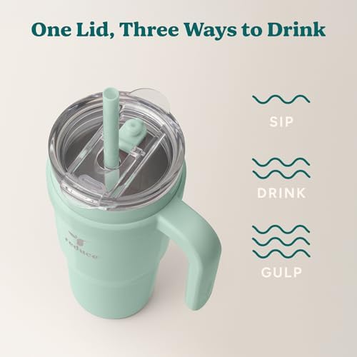 REDUCE 24 oz Stainless Steel Tumbler with Handle - Dual-Wall Vacuum Insulated Travel Mug, Sweat-Proof Lid & Reusable Straw - Keeps Drinks Cold for 24 Hrs, Fits Cupholders, Dishwasher Safe - Sea Glass