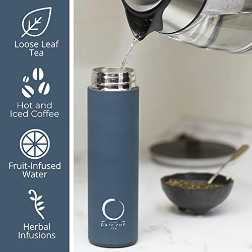 Pure Zen Tea Insulated Tea Infuser Bottle, 15 oz, Tea Thermos with Infuser
