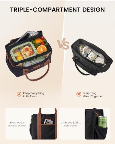 LOVEVOOK Insulated Lunch Bag Women with Triple Compartments & Bottle Holder