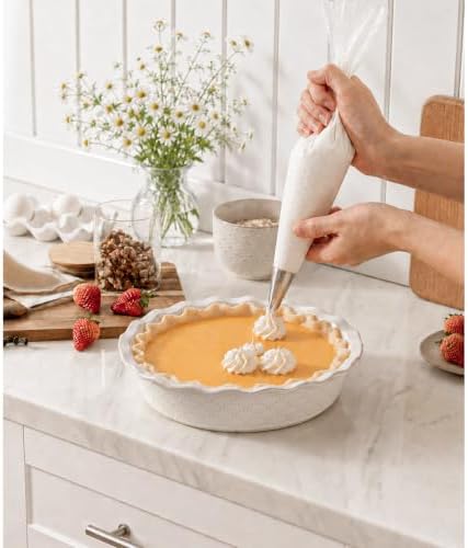 Deep Pie Dish for Baking, Ceramic Pie Pan for Apple Pie, Tart, Quiche Baking Dish, Farmhouse Decor Pie Plate, Deep Dish Pie Pan, Oven Safe, Off-White, Firework
