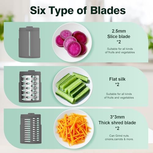 Upgraded Electric Cheese Shredder, Automatic Cheese Grater Electric with 6 Interchangeable Blades, 6 in 1 Electric Cheese Grater for Cheese, Fruits, and Vegetables