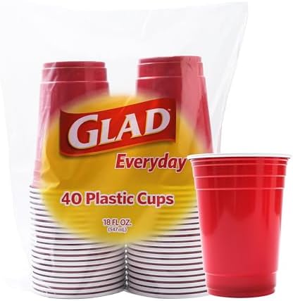 Glad Everyday Disposable Plastic Cups, Red, 18 Oz, 40 Count