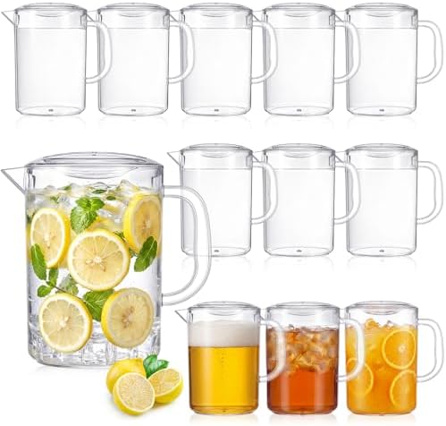 Tessco 12 Pcs Plastic Pitchers 60 Oz Clear Water Beer Jug Large,Fashion