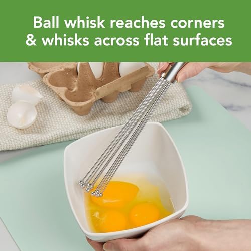 Tovolo Ball Whisk 10" Stainless Steel Wire Whisk Metal Ball Whisk for Cooking Blending Mixing Stirring Whipping Whisking, Large Dishwasher Safe Mini Ball Wire Whisker for Egg Beating Liquid Mixing