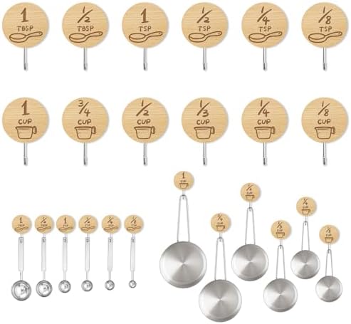 12 Pack Adhesive Wooden Hooks for Organizing Measuring Cups and Spoons
