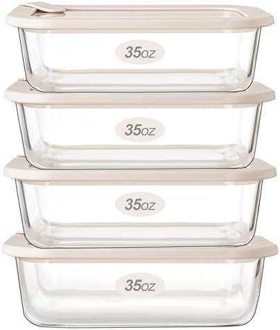 Urban Green Glass Food Storage Containers with Glass Lids, Microwave Safe Food Container Set, Airtight Food Container Set, LeakProof, 100% Plastic Free, White Color, 4pack