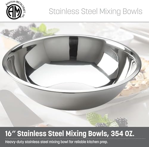 American Metalcraft 16" Stainless Steel Mixing Bowl - 13-Quart Durable Metal Bowls for Mixing, Large Stainless Steel Bowl