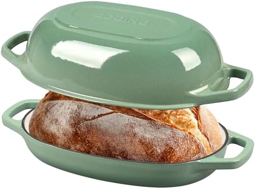 EDGING CASTING Enameled Cast Iron Oval Dutch Oven Pot with Lid, Dutch Oven for Sourdough Bread Baking, Bread Oven, Bread Dutch Oven, Oval Bread Pan, 5qt, Sage Green